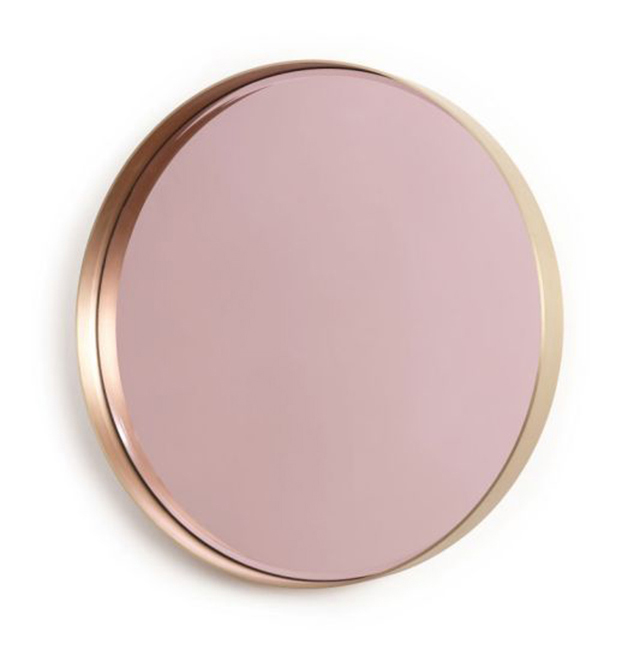 Preciously me blog : La Vie en Rose miroir Hervé Langlais. Pink round brass mirror